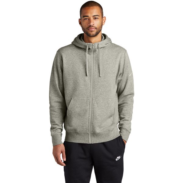 Nike Men s Dark Grey Heather Club Fleece Sleeve Swoosh Full-Zip Hoodie For Discount - Image 2